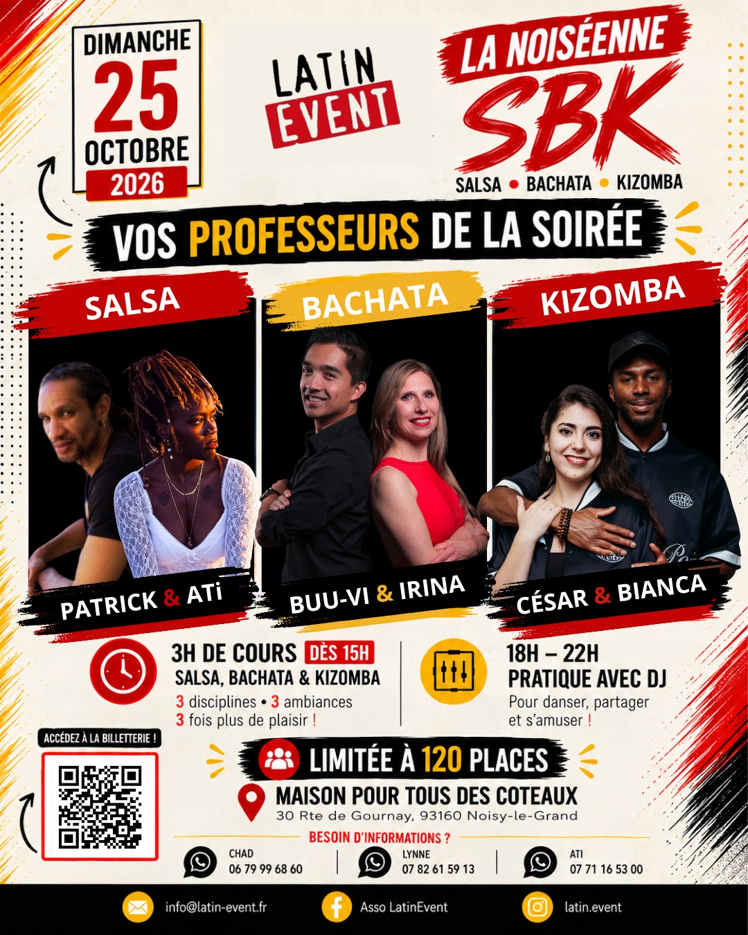 Affiche de La Noiséenne SBK, soirée Salsa Bachata Kizomba le dimanche 25 octobre 2026 à Noisy-le-Grand